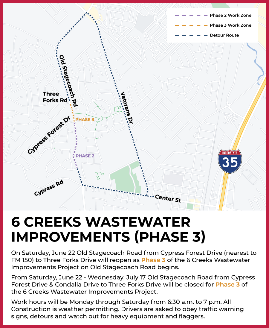 6 creeks wastewater improvements - road closure